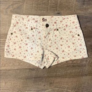 White Floral Shorts